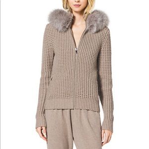 Michael Kors Fur Trim Cashmere Waffle Hoodie